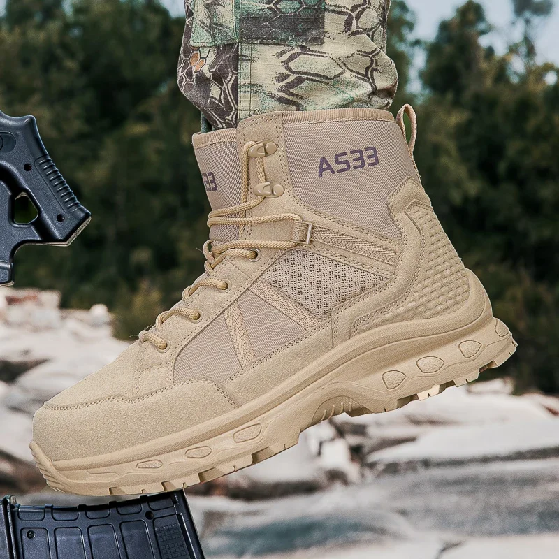 

Мужские тактические ботинки на шнуровке для пустыни, военная рабочая обувь до щиколотки, походная обувь, армейские ботинки унисекс, размер плюс, мужской бренд, водонепроницаемые