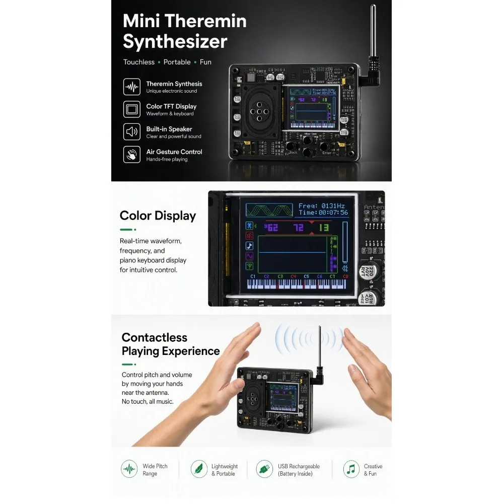 FOR Mini Theremin Musical Electronic Instrument With High-resolution Screen Display Self-contained Speakers Pitch Indicator