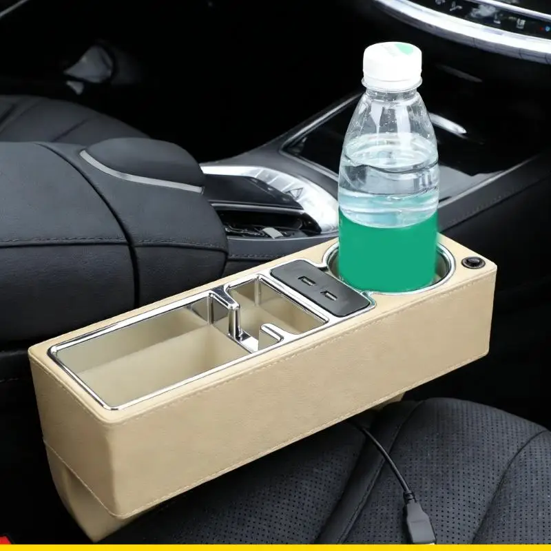 SZCH Driver Side Auto Storage Box Having Integrated Power Supply produced From Leather