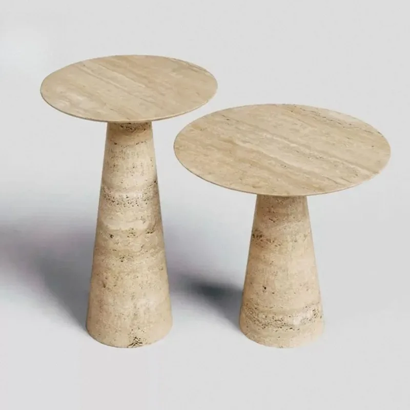 

Nordic Light Luxury Natural Travertine Side Table, Italian Minimalist Designer Marble Round Corner Table & Small End Table