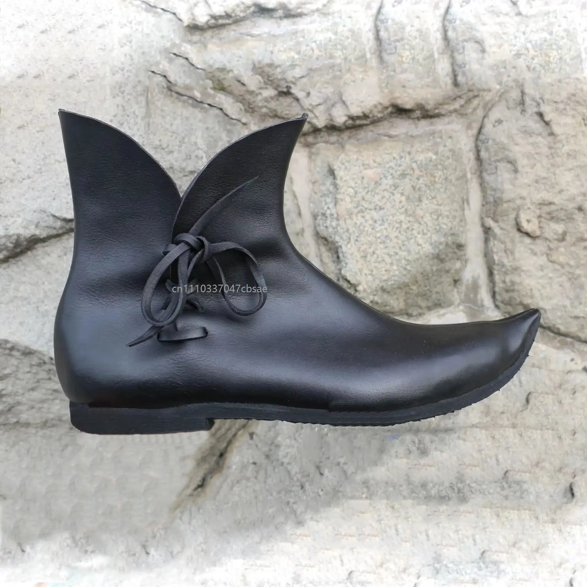 Europäische Vintage Mittelalterliche Spitze Stiefel aus PU-Leder mit Bandage, Knöchelhohe Stiefel für Renaissance-Cosplay, Ritter, Jäger, Prinz, Piratenkostüm – Detail 6