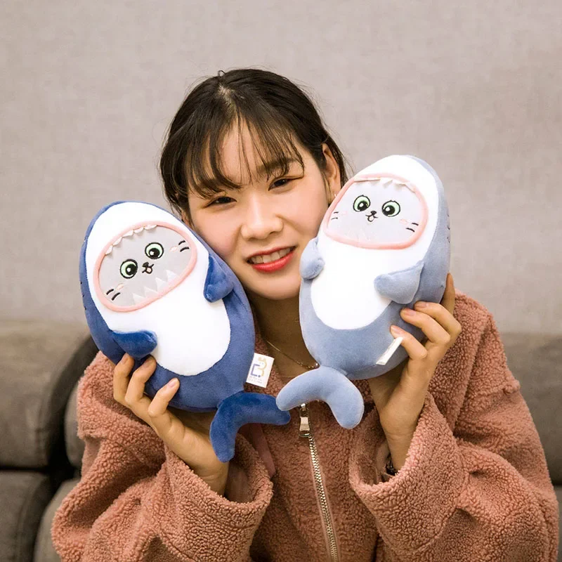 lovely shark plush bolster cat inner design indoor sleeping cushion living room decoration daily use practical birthday souvenir view 6