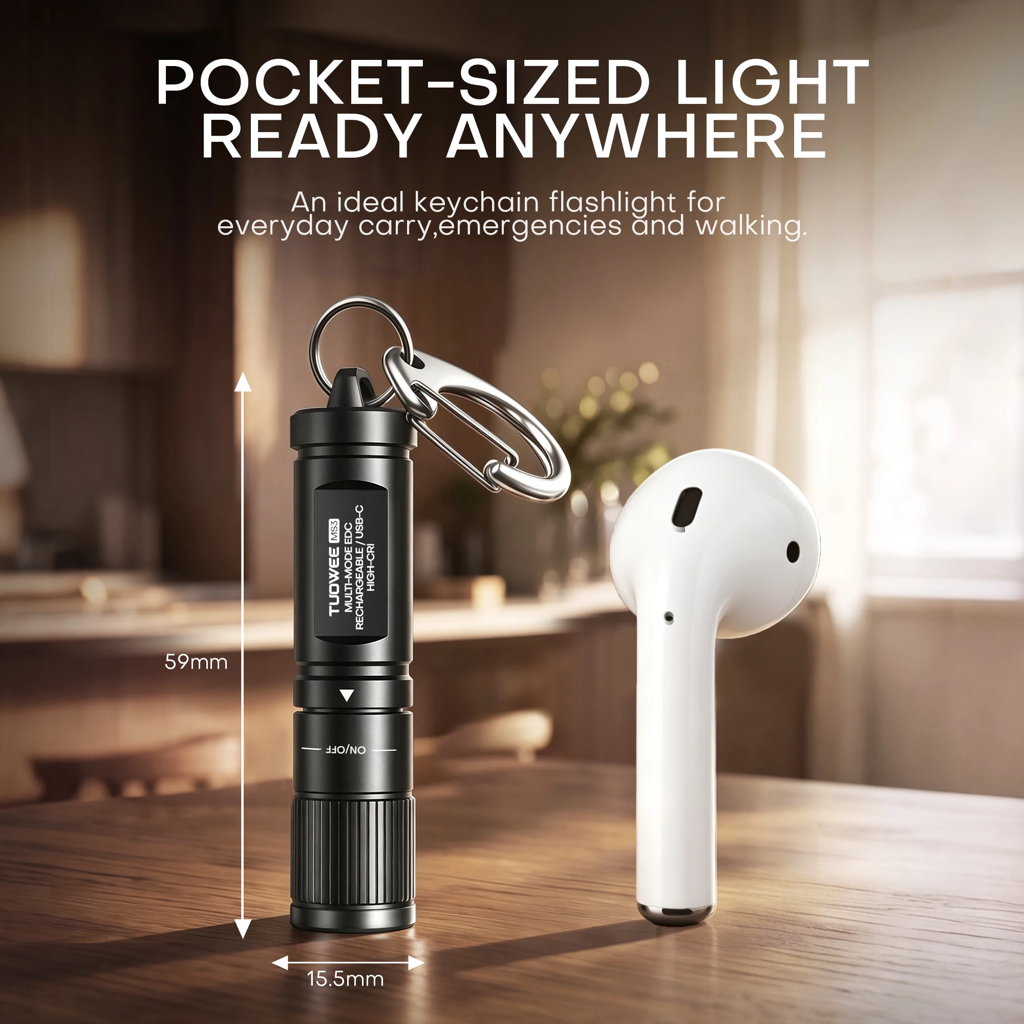 Mini Keychain Flashlight, 300LM USB-C Rechargeable EDC Pocket Light, Magnetic Quick Release & Magnetic Base, For Camping