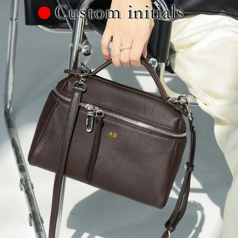 

Custom Initials Leather Small Box Bags For Women Luxury Designer Handbags Purses 2026 New In Natural Cowhide Top Handle Shoulder