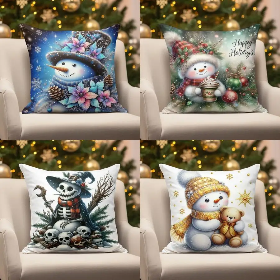 

Home Decor Snowmen & Festive Designs Suitable For Sofa Bedroom Car Pillow Cover Cushion Rectangular Back Cushion