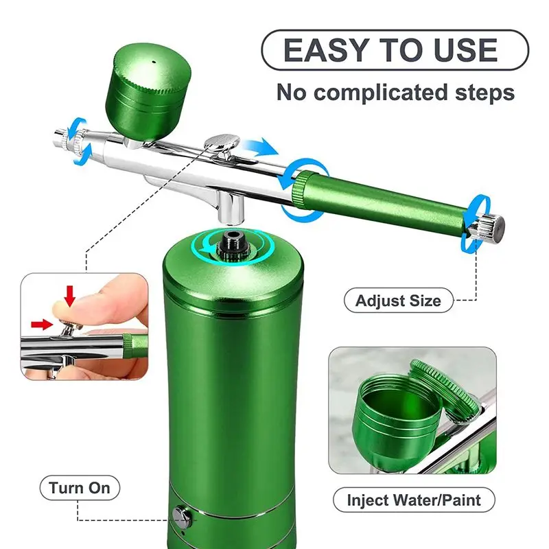 2026 + مجموعة فرش الهواء بخاخ محمول تلقائي مع طرف 0.3 مم، فرش هوائية محمولة للرسم، الوشم، فن الأظافر، تلوين النماذج #2