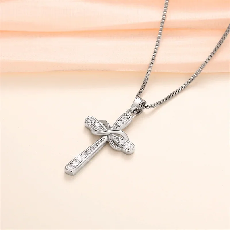 Twist Cross Design Women\'s Pendant Necklace Silver Color Box Chain Exquisite Bridal Accessory Fancy Gift Fashion Jewelry