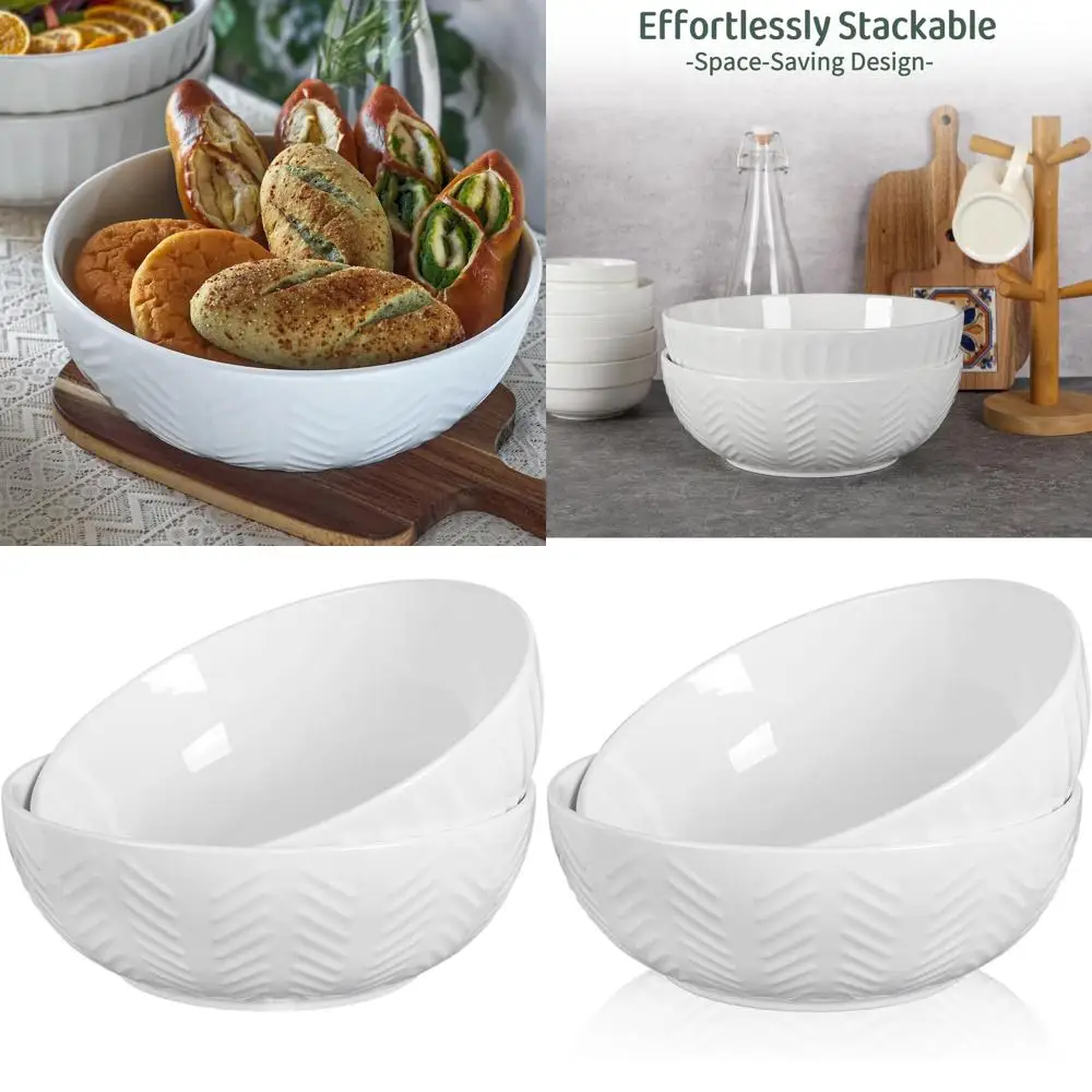 

Большие белые фарфоровые салатницы, набор из 2 штук, идеально подходят для подачи салатов, супов, пасты и обедов