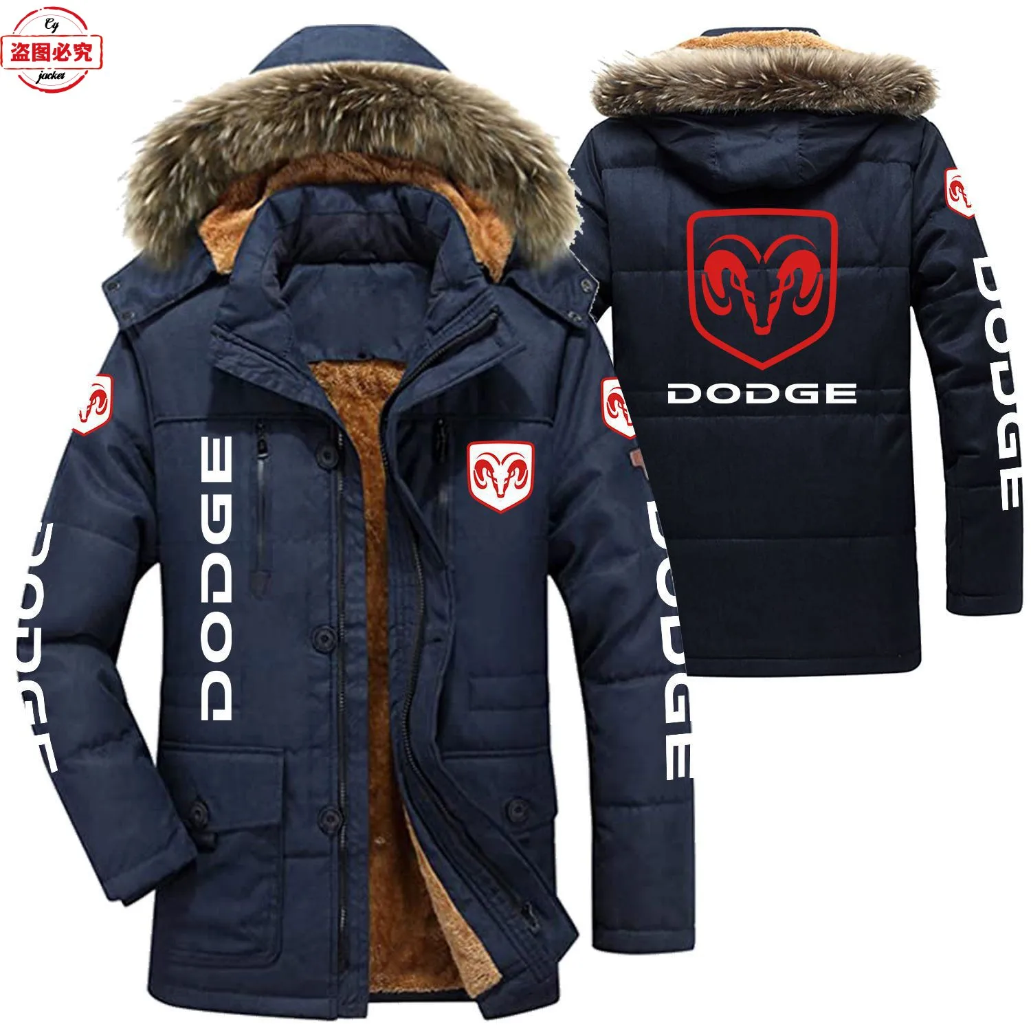 Dodge Racing Logo Motorcycle Jacket Men's Velvet Hooded Winter Warm Cotton Clothes Dodge Racing Logo Team Uniform