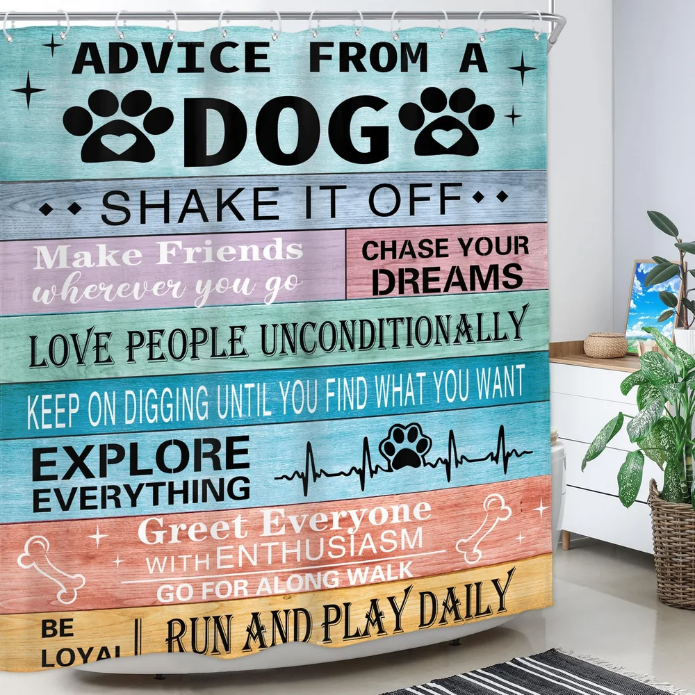Words of Wisdom, Dog Theme Shower Curtain,Bathroom Curtain Washable Cloth Bath Curtain ,Unique Gift Stylish Home Curtain