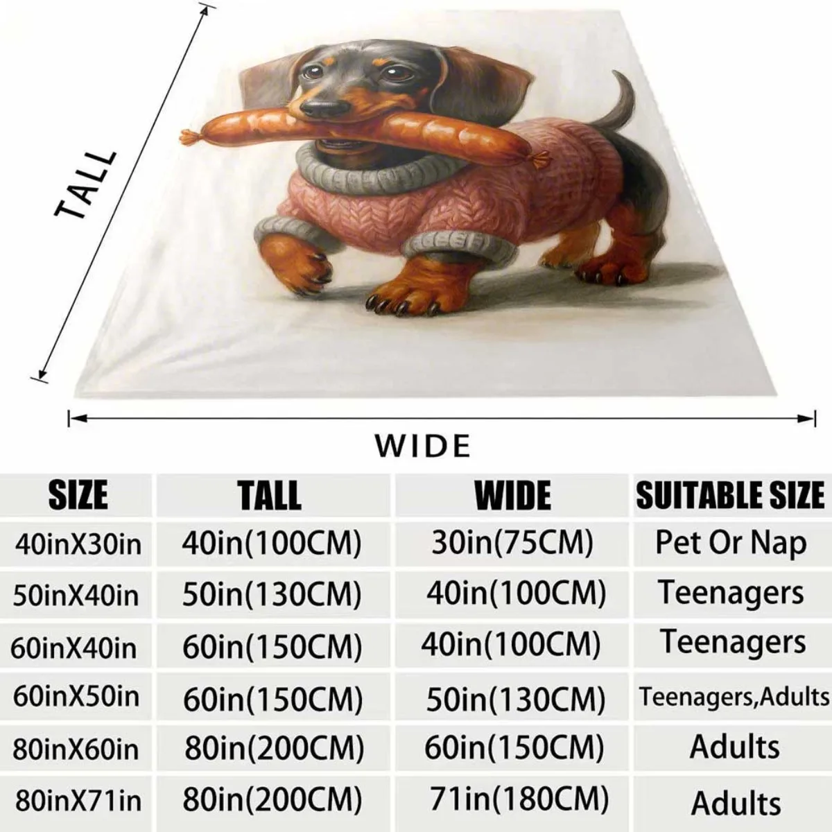 Cute Dachshund Dog With Sausage Flannel Blanket Soft Cozy Throw Blanket Cartoon Pet Print Bed Sofa Cover Home Decor