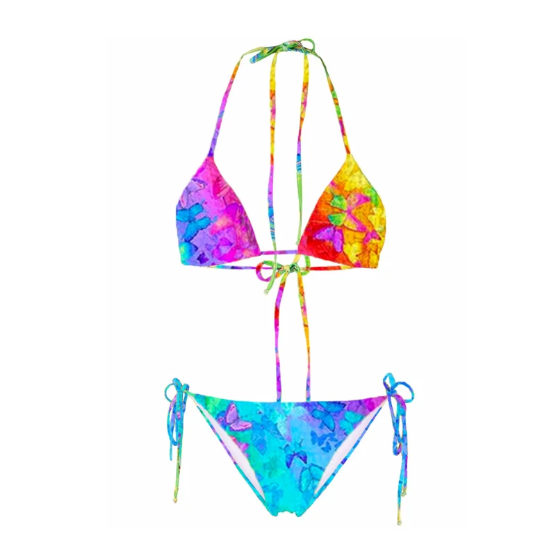 Maillot de bain coloré à imprimé papillon pour femmes, bikini sexy, bandage, deux pièces, embauforte, vêtements de plage, 2023