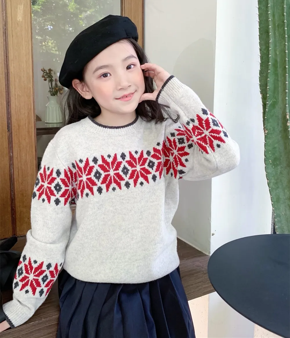 winter kids sweaters baby girls clothes soft girls sweaters Snowflake pattern knitted sweater