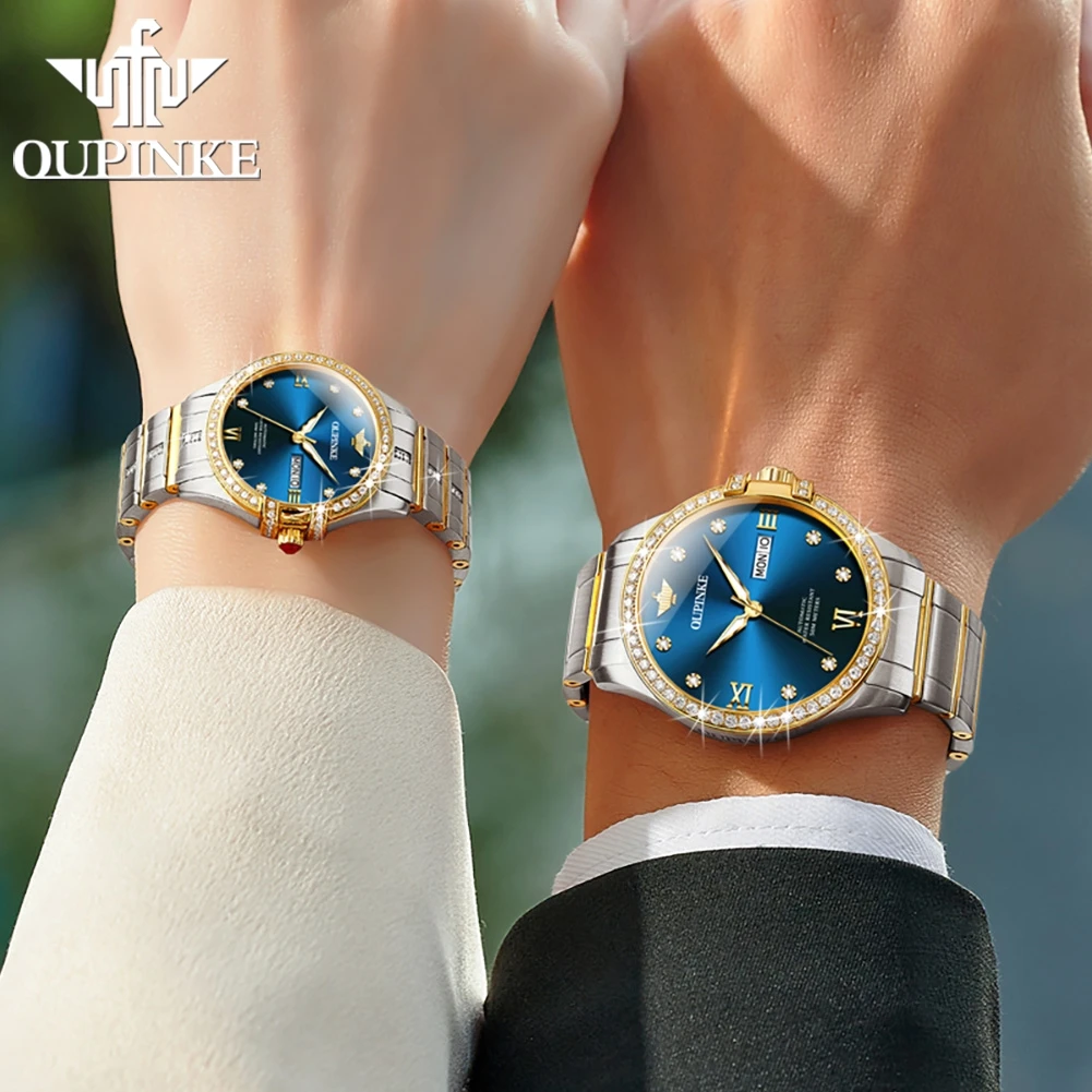 OUPINKE Coppia orologi Top Brand di lusso Moda Orologio da polso meccanico automatico originale Acciaio pregiato Specchio zaffiro impermeabile