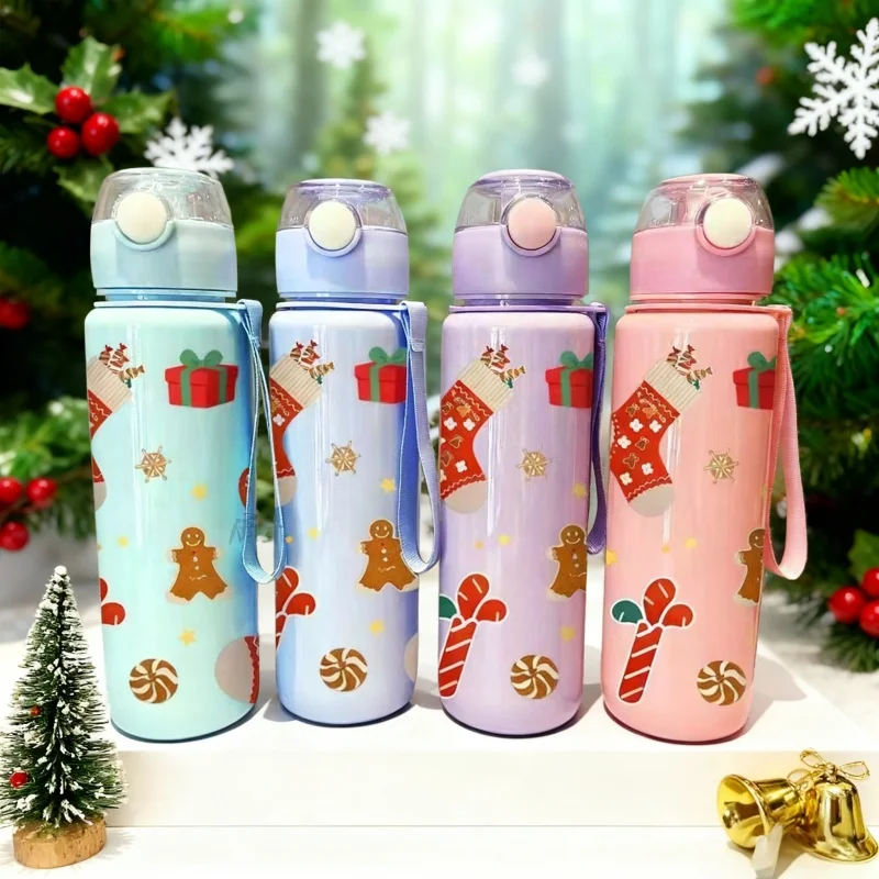 

3D Printed Christmas Water Bottle with Cute Santa & Reindeer Design 700ml Cartoon Cute High Appearance Plastic Water Cup