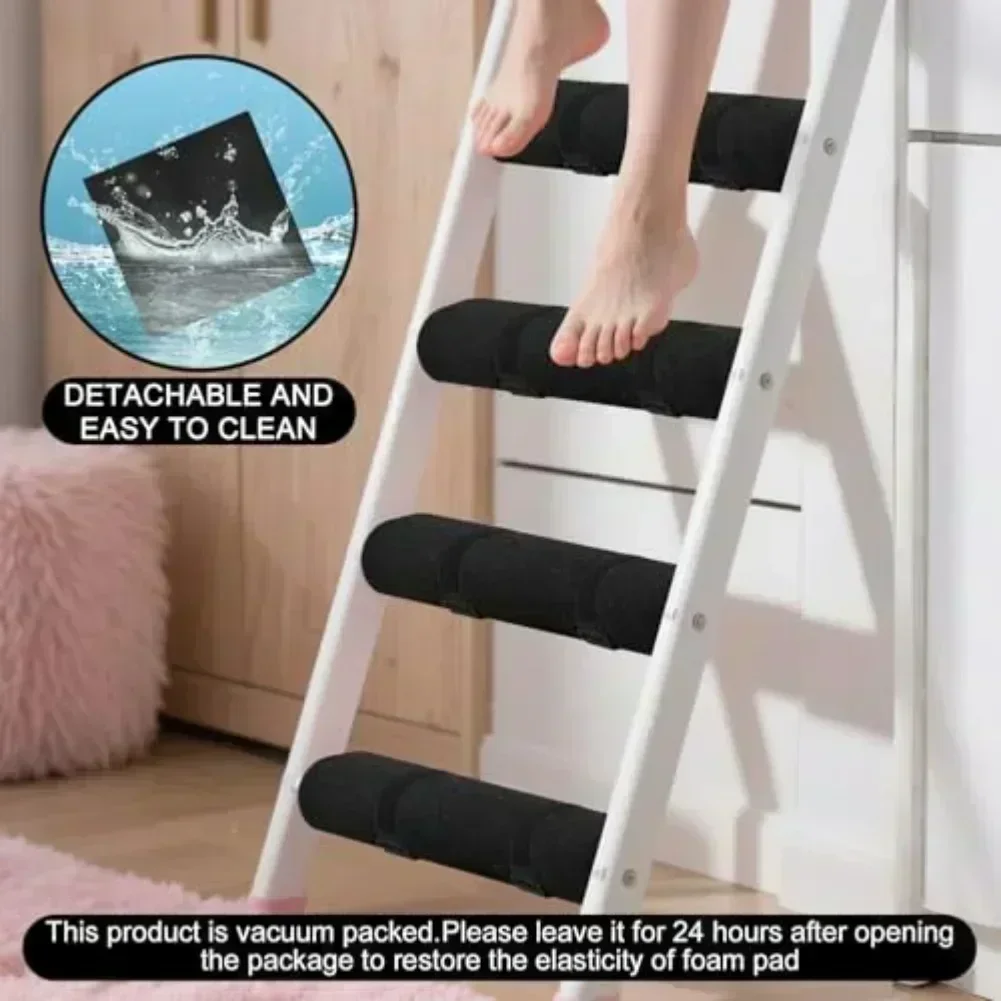 Ladder Mat Set, 5 Foam Anti-slip Mats To Protect Surfaces And Reduce Noise, 10 Adjustable Hooks And Loops Straps Tools Access