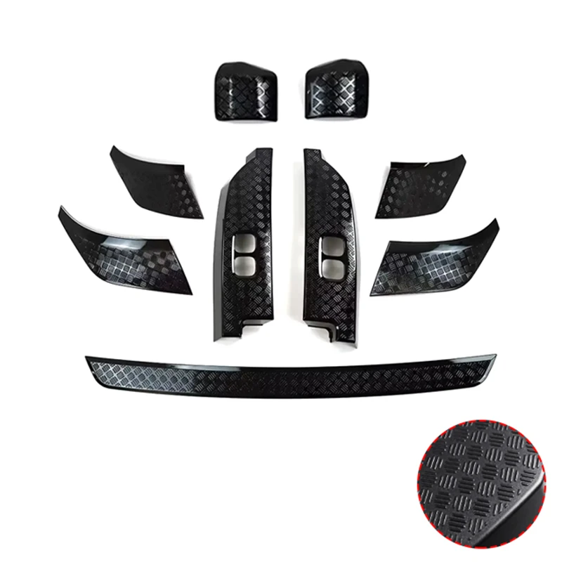 

9Pcs For Land Rover Defender 110 Gloss Black Textured Anti-Scratch Kit Mirror Covers Trunk Guard Plate Car Accessories