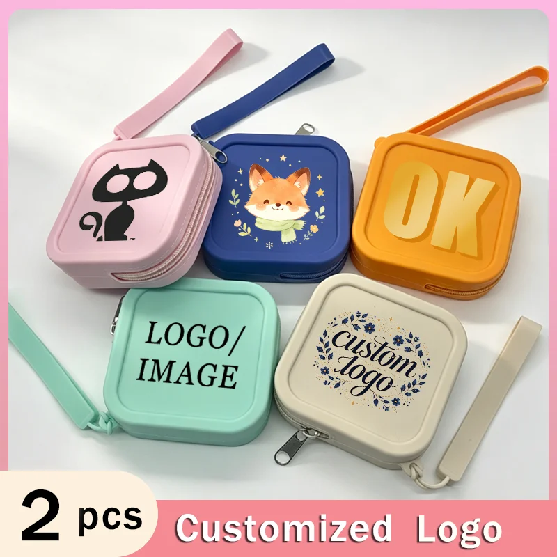 2pcs Candy Color Silicone Storage Bags with Zipper Multifunctional Portable Coin Purse Card Earbud Small Item Organizer Pouch