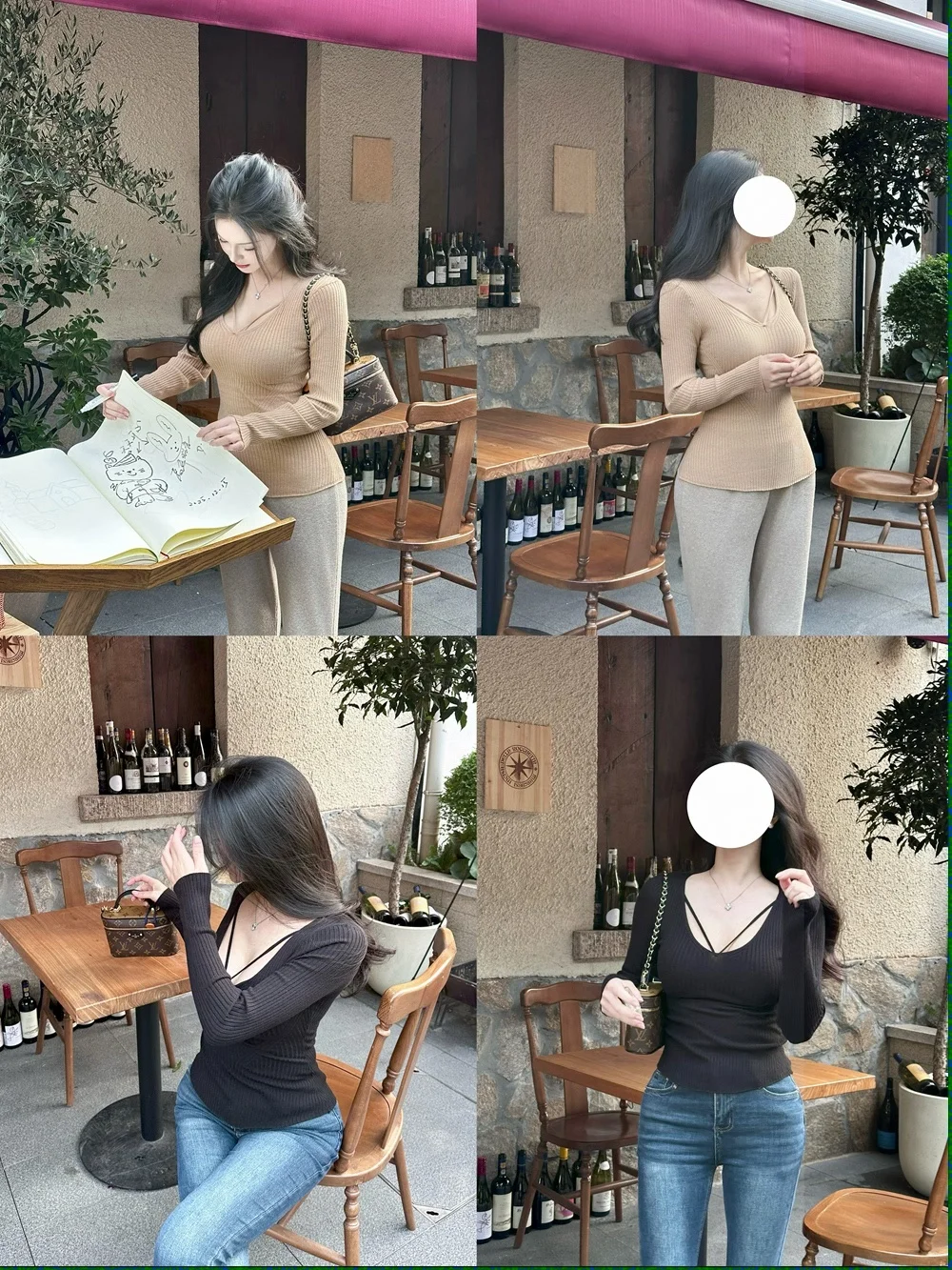 

Ele V-ne Knitted Top Women's Pure Desire Base Layer Sweater Andy Velvet Knitting Fabric Soft Fit Long Sve Winter Warmth