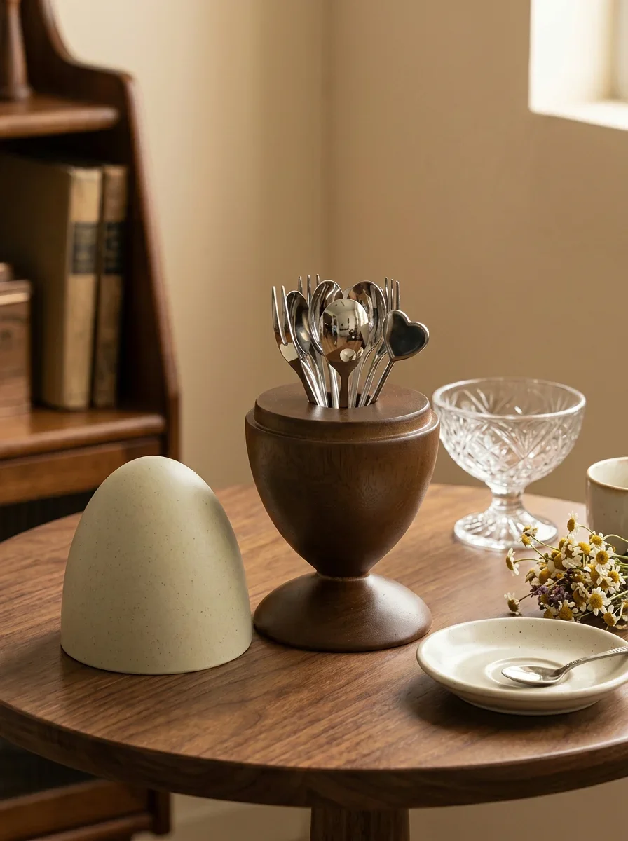 Egg Shaped Coarse Ceramic Storage Jar, Toothpick Box, Tableware Organizer, Container, Desktop Decoration and Accessories