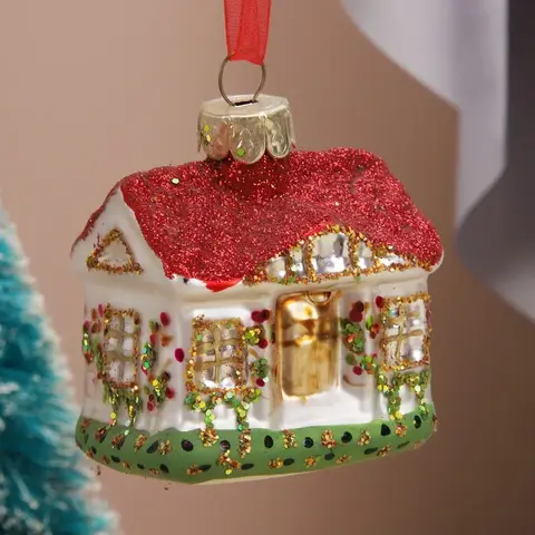 Christmas House Treeแขวนเครื่องประดับตกแต่งแก้วสําหรับHome New Year Party 2025 ประสูติแก้วของเล่นคริสต์มาส