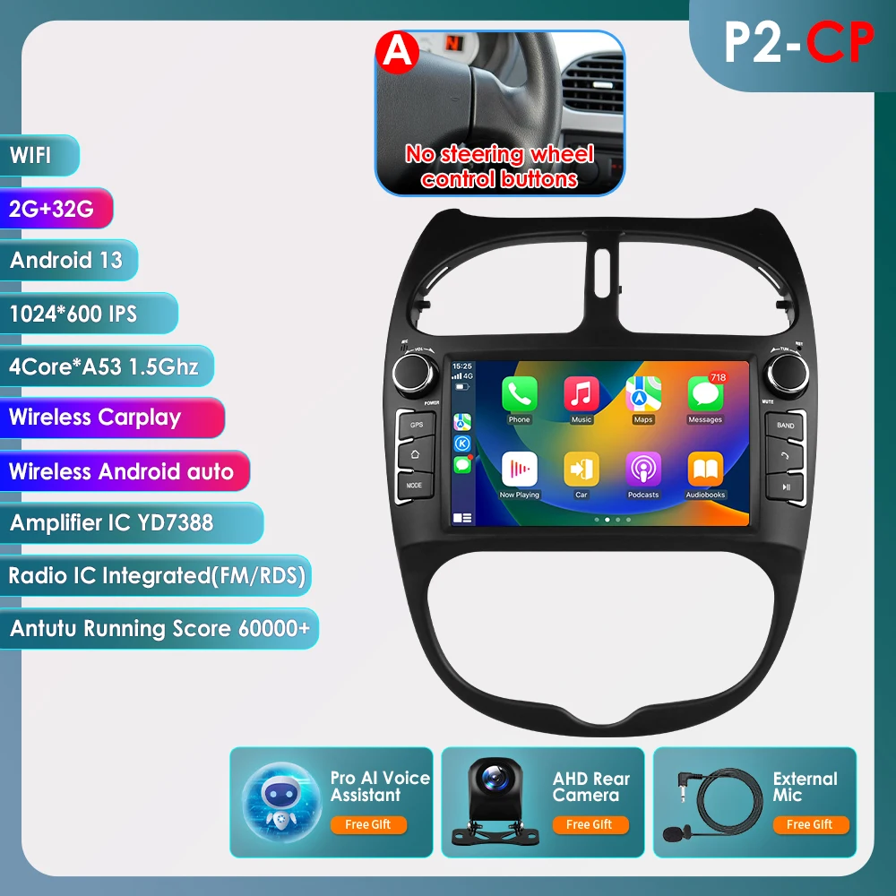 Hizpo 7 inch 2Din Android Autoradio Voor Peugeot 206 206CC 206SW 2000-2008 Multimedia Speler navigatie GPS Carplay 4G DSP RDS BT - afbeelding 1