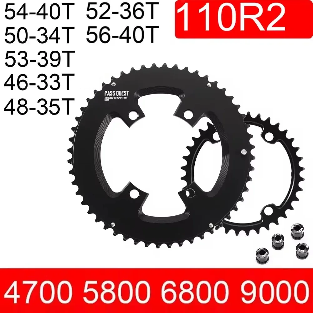 PASS QUEST 110bcd double Chainring for Shimano 105 5800 6800 DURA-ACE 9000,Chainring 54 40 53 39 50 34 56 42 52 36 48 35 46 33T