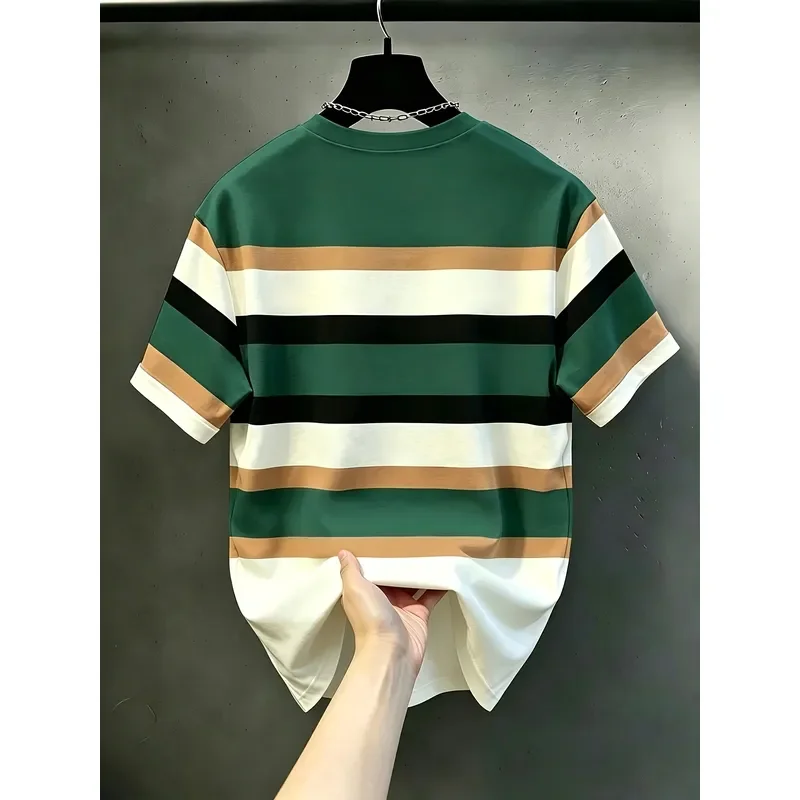 2026 Men Casual Striped T Shirt Crew Neck Breathable Regular Fit Fashion Top All Season Daily Formal Outdoor Sports Durable