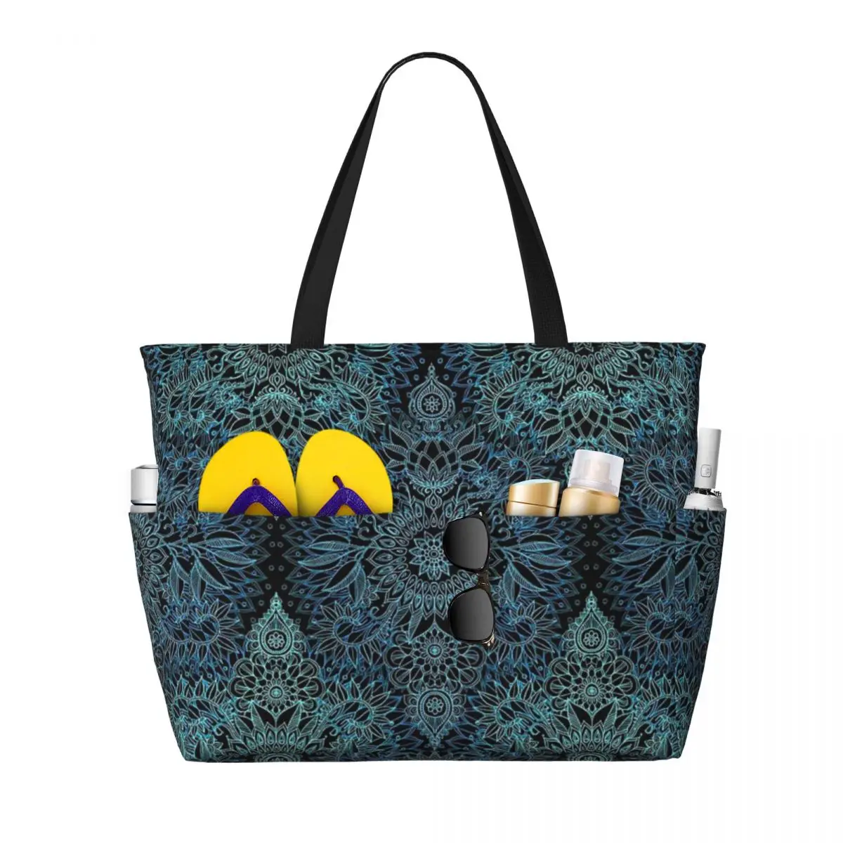 

Black, Teal & Aqua Protea Doodle Beach Travel Bag, Tote Bag Personality Adult Sports Birthday Gift Multi-Style Pattern