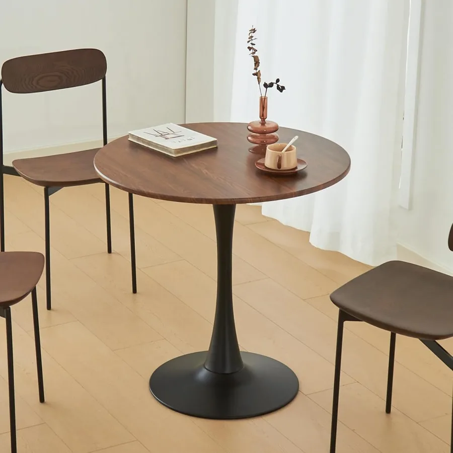 Dining Tulip Table for 2, Mid-Century Modern Table with Sturdy Metal Pedestal for Kitchen, Bistro, Cafe, Leisure,24 INCH