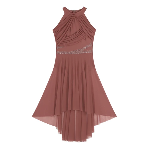 Imagen 2 del producto Vestido de baile lírico moderno para mujer, leotardos de gimnasia y Ballet con diamantes de imitación de tul alto y bajo, disfraz de actuación de patinaje artístico