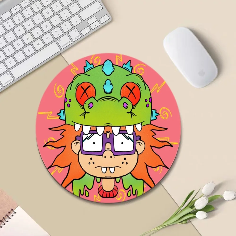 Cartoon R-Rugrats Mousepad 20x20cm Round Desktop Desk Mat Kawaii Gaming Accessories Students Writing Pad Mouse Pad for PC Desk