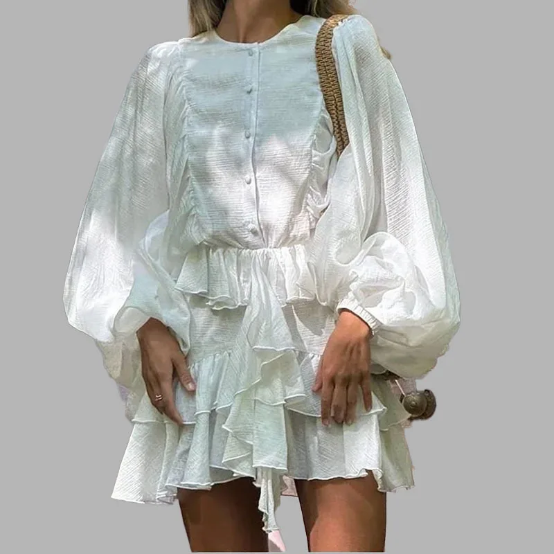 Pure Elegance Women's Spring Summer Lantern Sleeve Ruffle Dress Dresses Casual Chic Flowy Midi Dress