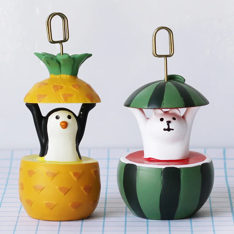 Kawaii Watermelon Penguin Pineapple Business Card Holder Ornaments Office Desk post-it Clip Home Decoration Crafts Accessories