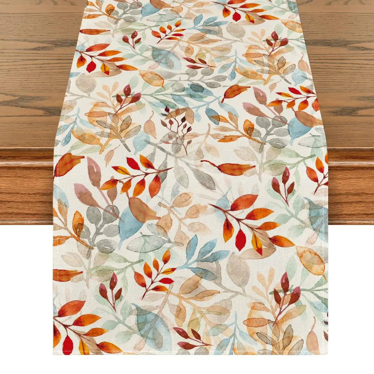 

Beige Eucalyptus Leaves Fall Table Runner, Autumn Kitchen Dining Table Decoration for Outdoor Home Party