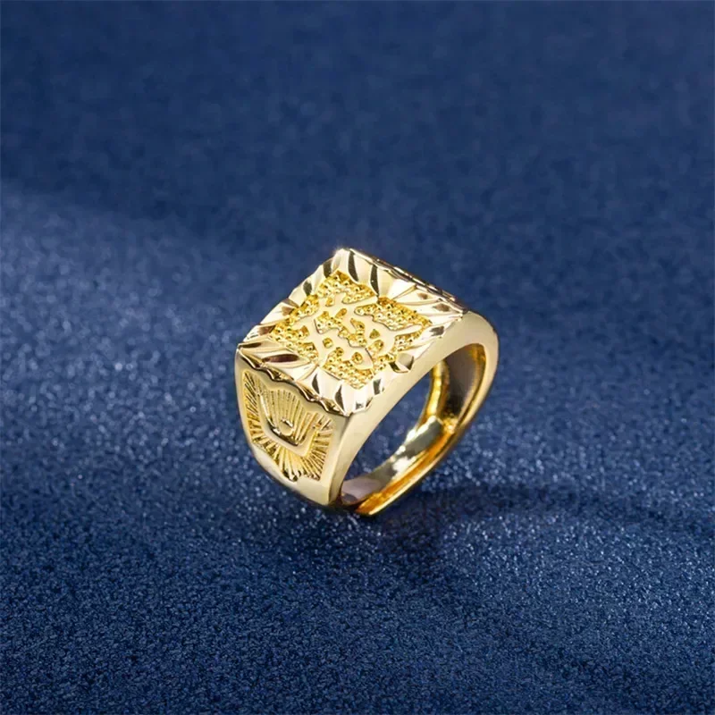 

18K Gold Ring for Men Genuine Rock Gemstone Jewelry Anillos De Hiphop Not Fade Rocker Fashion Accessories for Men And Women
