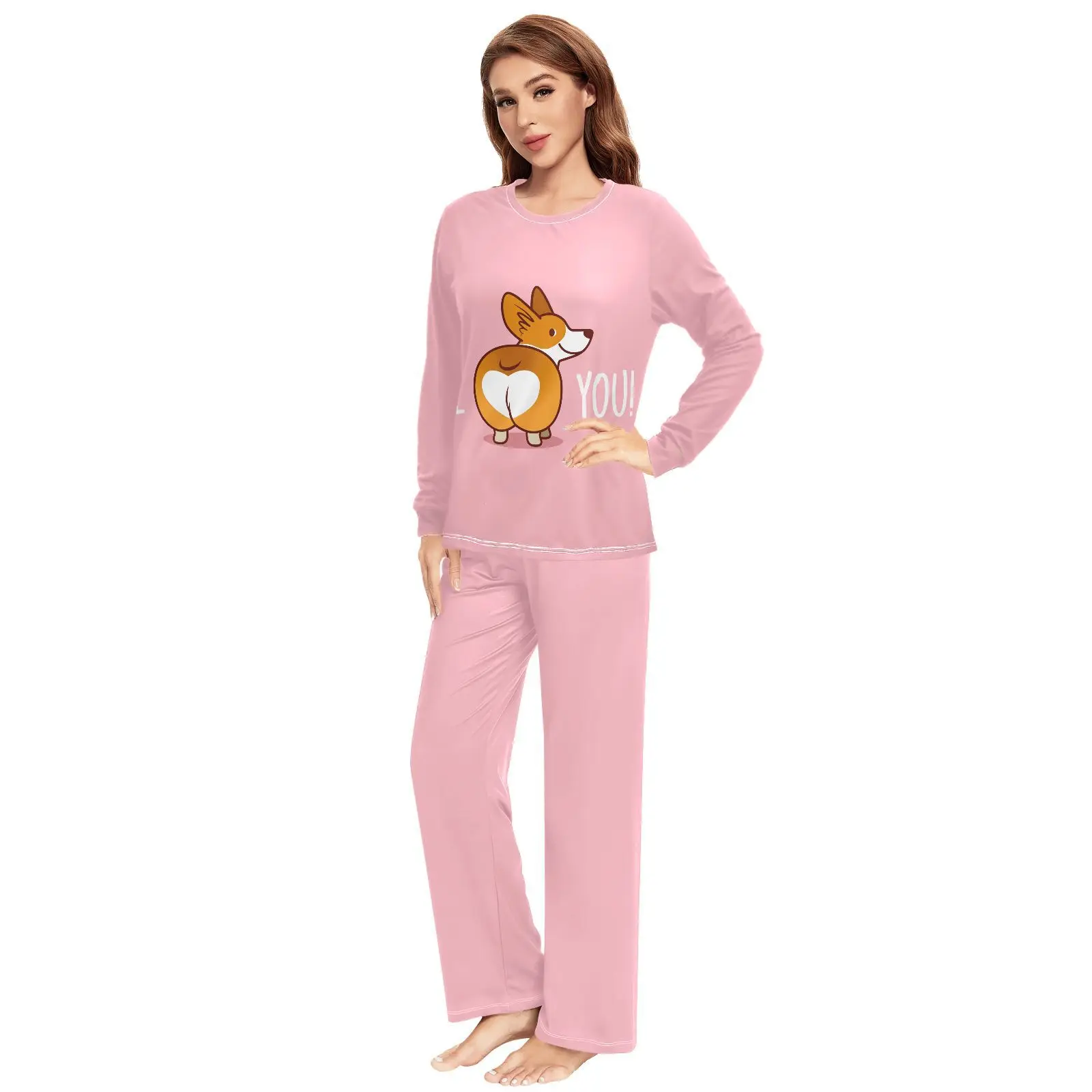 Couple's pajama set Loose Women Cute dog print Home Sleepwear Spring Autumn Trousers For Men Pijama Elastic Long Pants pyjama