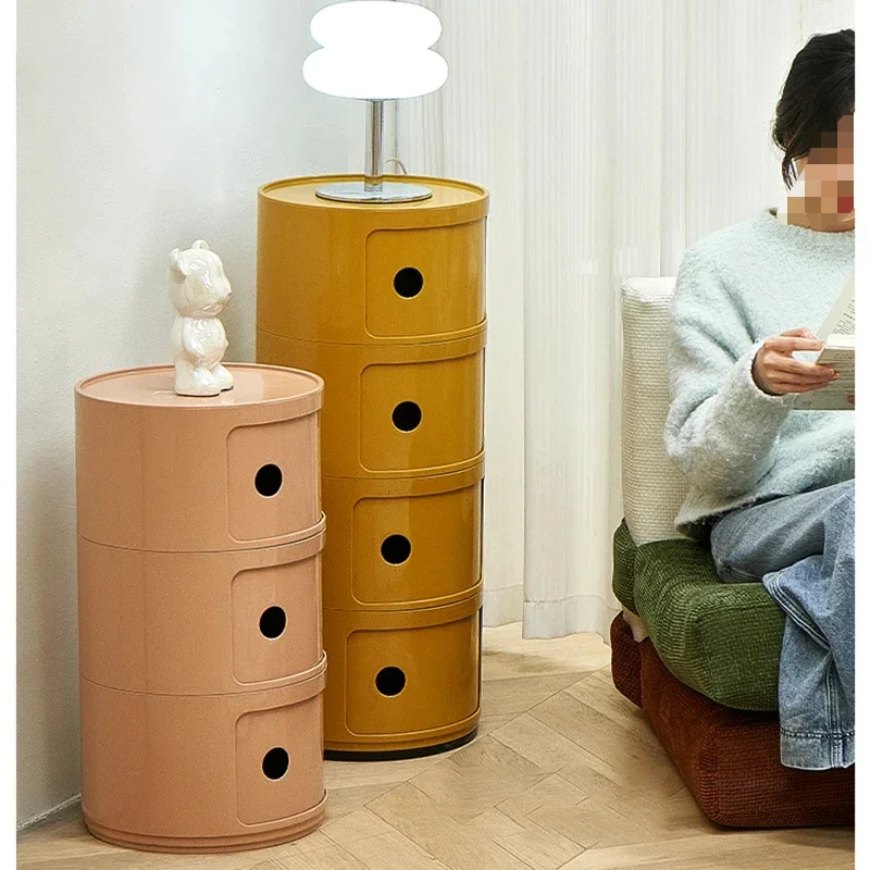 Nordic Plastic Night Table for Living Room Creative Multi-layer Storage Round Nightstands Simple Design Bedside Table for Hotel