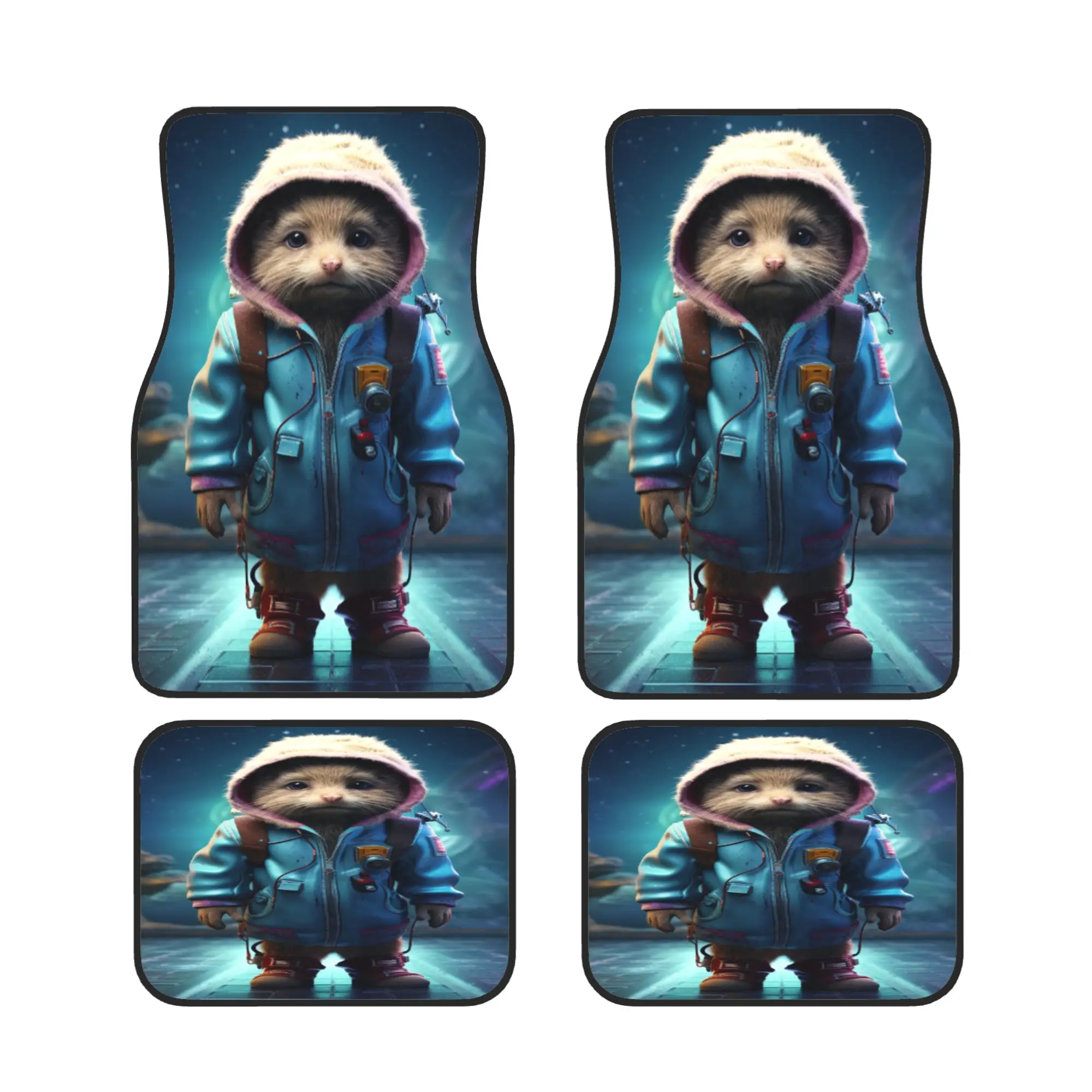 

4pcs Sci-Fi Style Raccoon Pattern Design Fashionable Car Interior Mats, Durable And Easy To Clean, Suitable For Most Models Of S