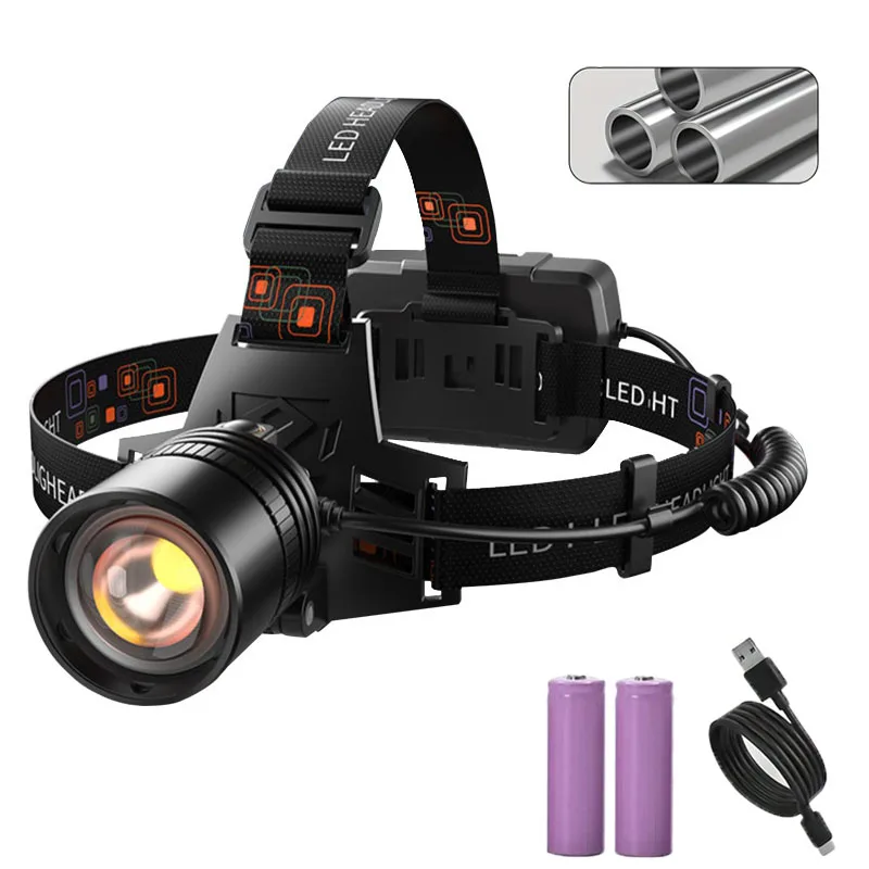 Leistungsstarke LED Scheinwerfer Aluminium Legierung Scheinwerfer Led Kopf Hohe Lumen Wiederaufladbare Led Scheinwerfer Camping Suche Jagd Angeln – Detail 1