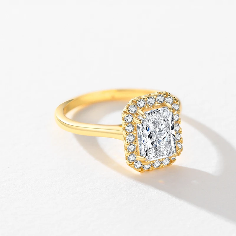 Ailmay 925 Sterling Silver Luxury 8A Crushed Iced Out Cut Zirconia Gold Color Ring For Women Wedding Anniversary Jewelry Gifts