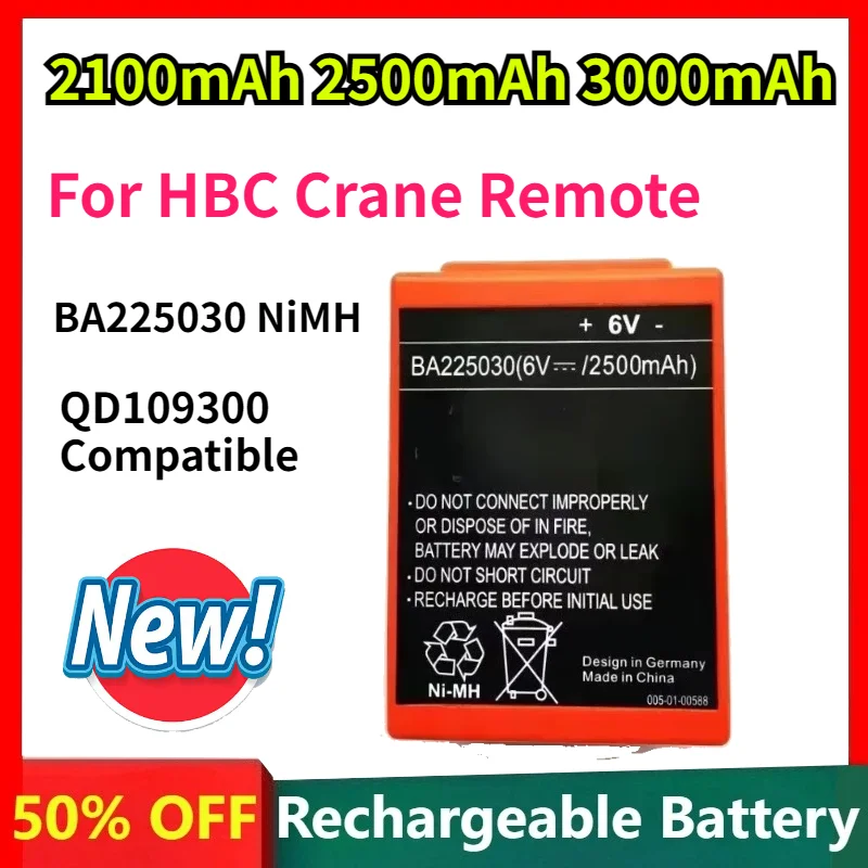 6V 2100mAh BA225030 Battery for HBC Crane Remote Control Pump Truck QD109300 Replacement NiMH