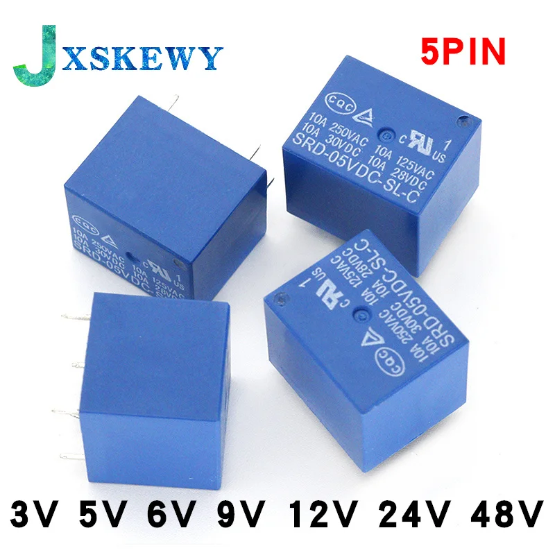 5pcs Relays SRD-03VDC-SL-C SRD-05VDC-SL-C SRD-06VDC-SL-C SRD-09VDC-SL-C SRD-12VDC-SL-C 3V 5V 6V 9V 12V 24V 48V 10A 250VAC 5PIN