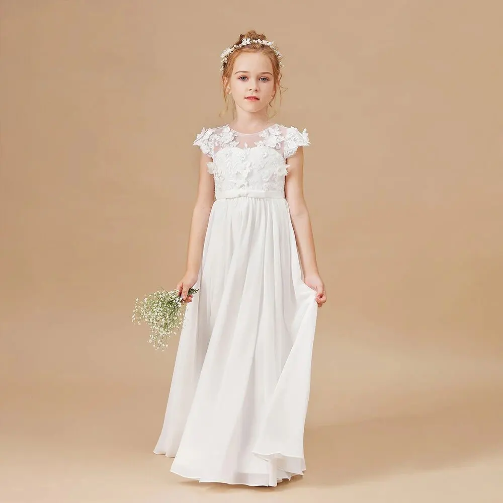

Customized Flower Girl Dresses Off White Tulle Appliques Lace Wedding Cute Flower Child First Communion Birthday Party Dress