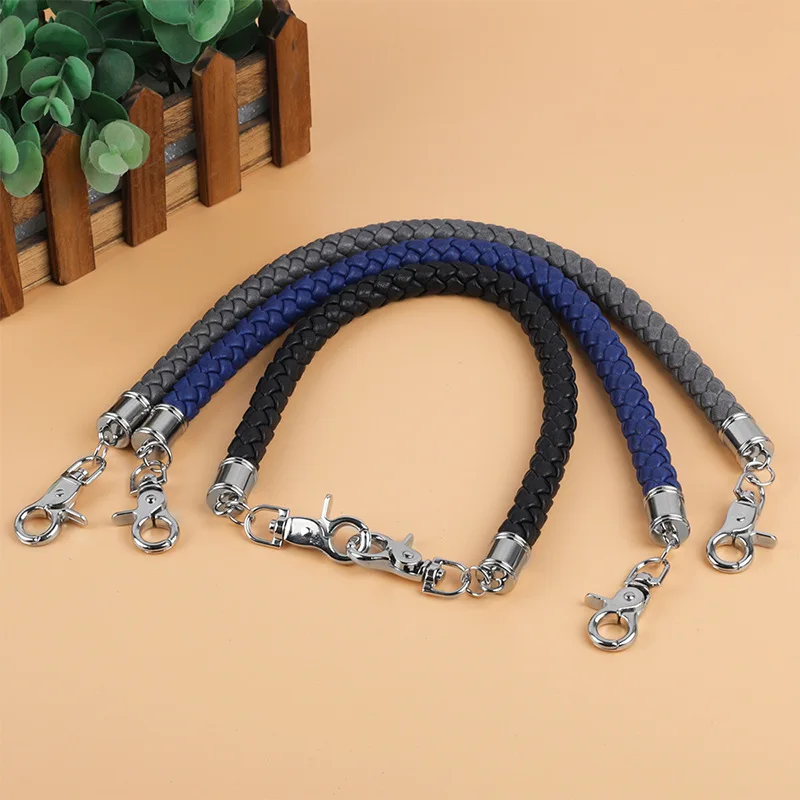 Fashion 45cm PU Leather Braided Rope Handles For Handbag Shoulder Bag Strap Purse Belts Metal Hook Buckle Bag DIY Purse Straps