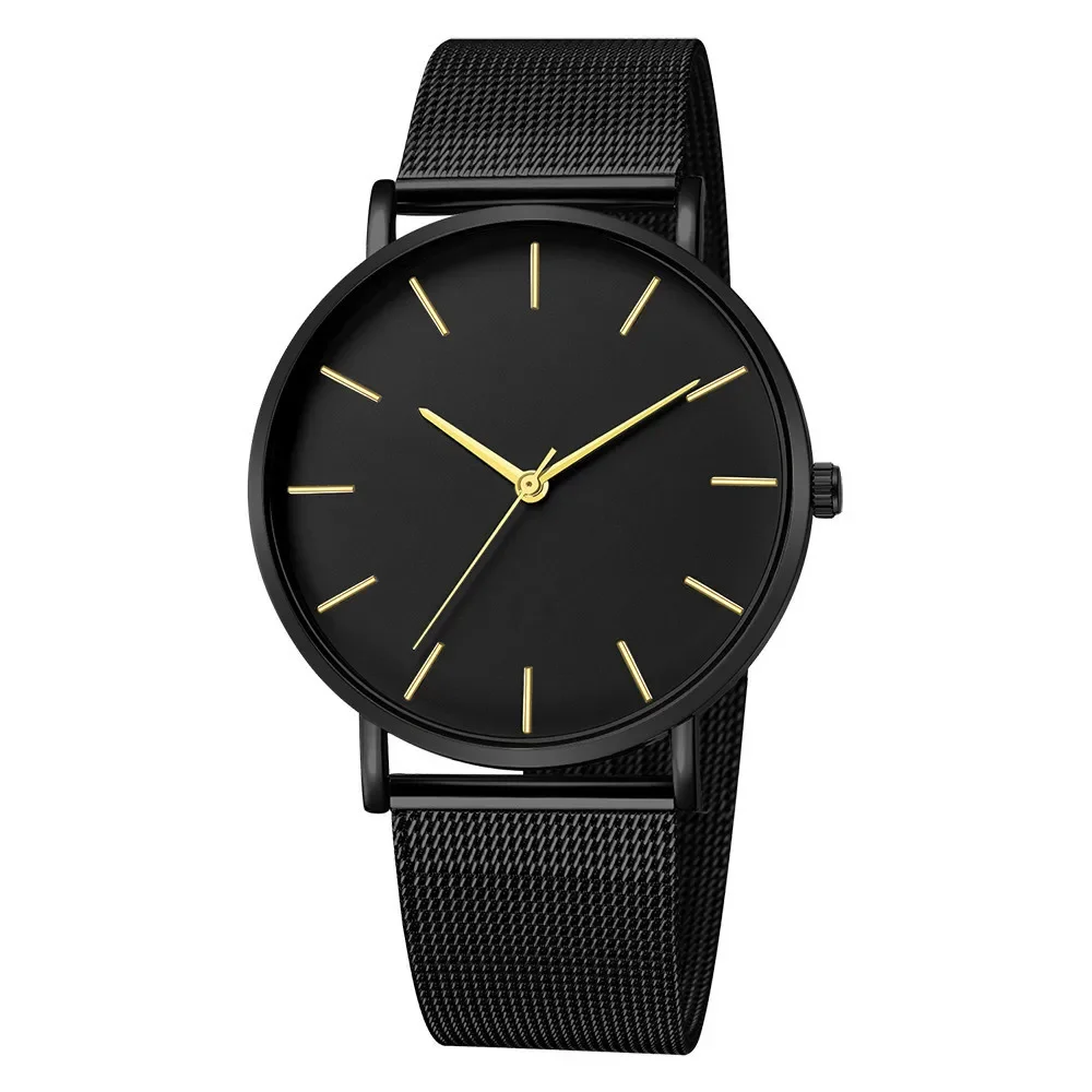 Fashion Mens Watches Ultra Thin Quartz Watch Men Casual Slim Mesh Steel Waterproof Sport Watch Black Relogio Masculino