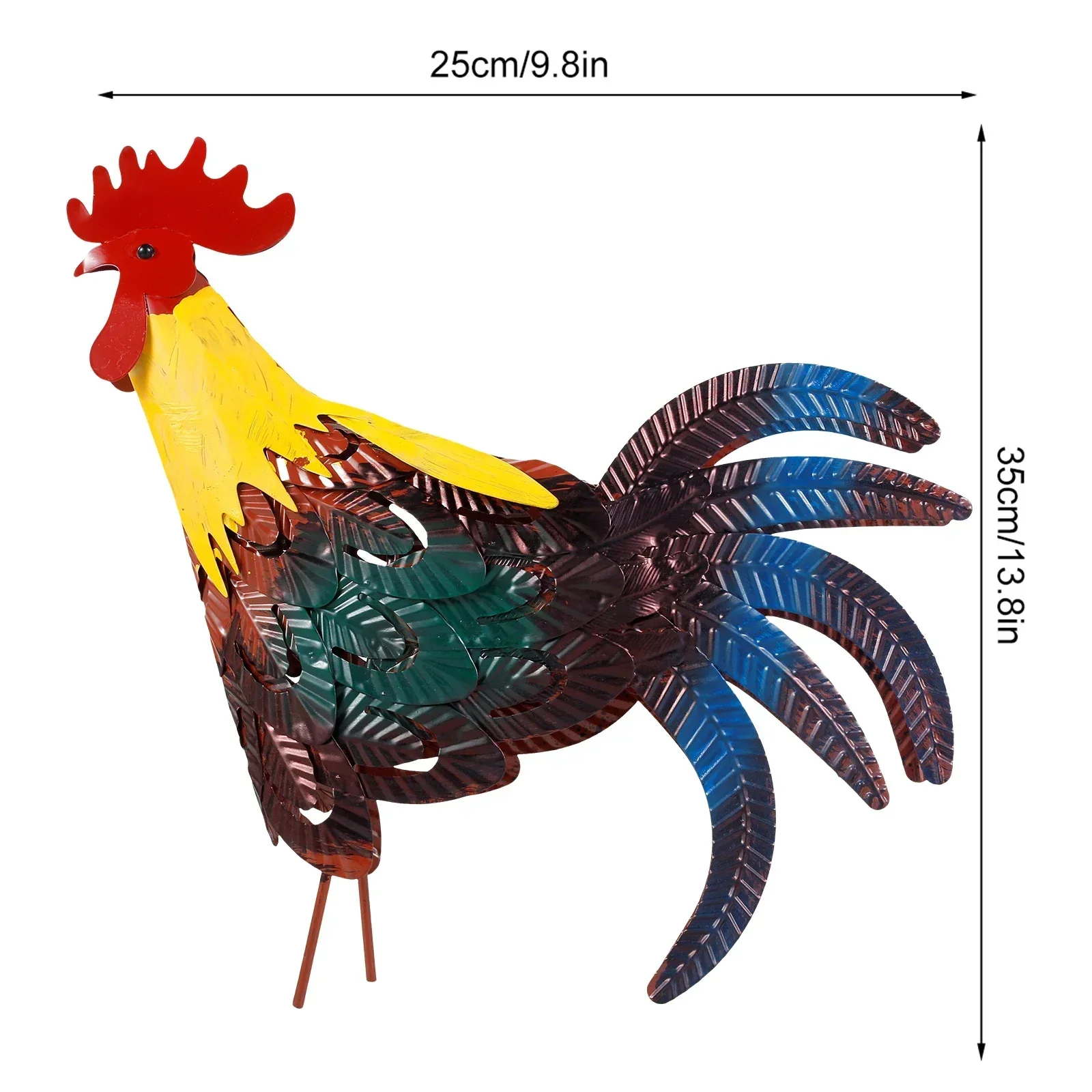 Iron Rooster Sculpture Standing Metal Rooster Décor Rust-Proof Iron Lifelike Chicken Figurine for Outdoor Garden Decoration NEW