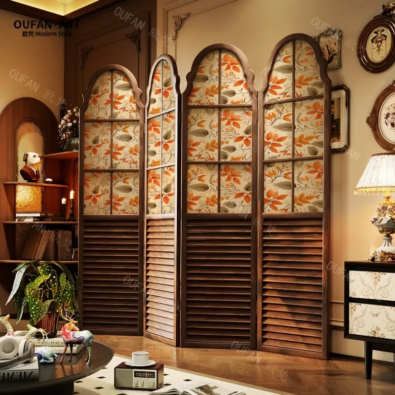 Modern American Solid Wood Screen Partition Living Room 2025 New Sofa Background Foldable Mobile Bedroom Cover Bed