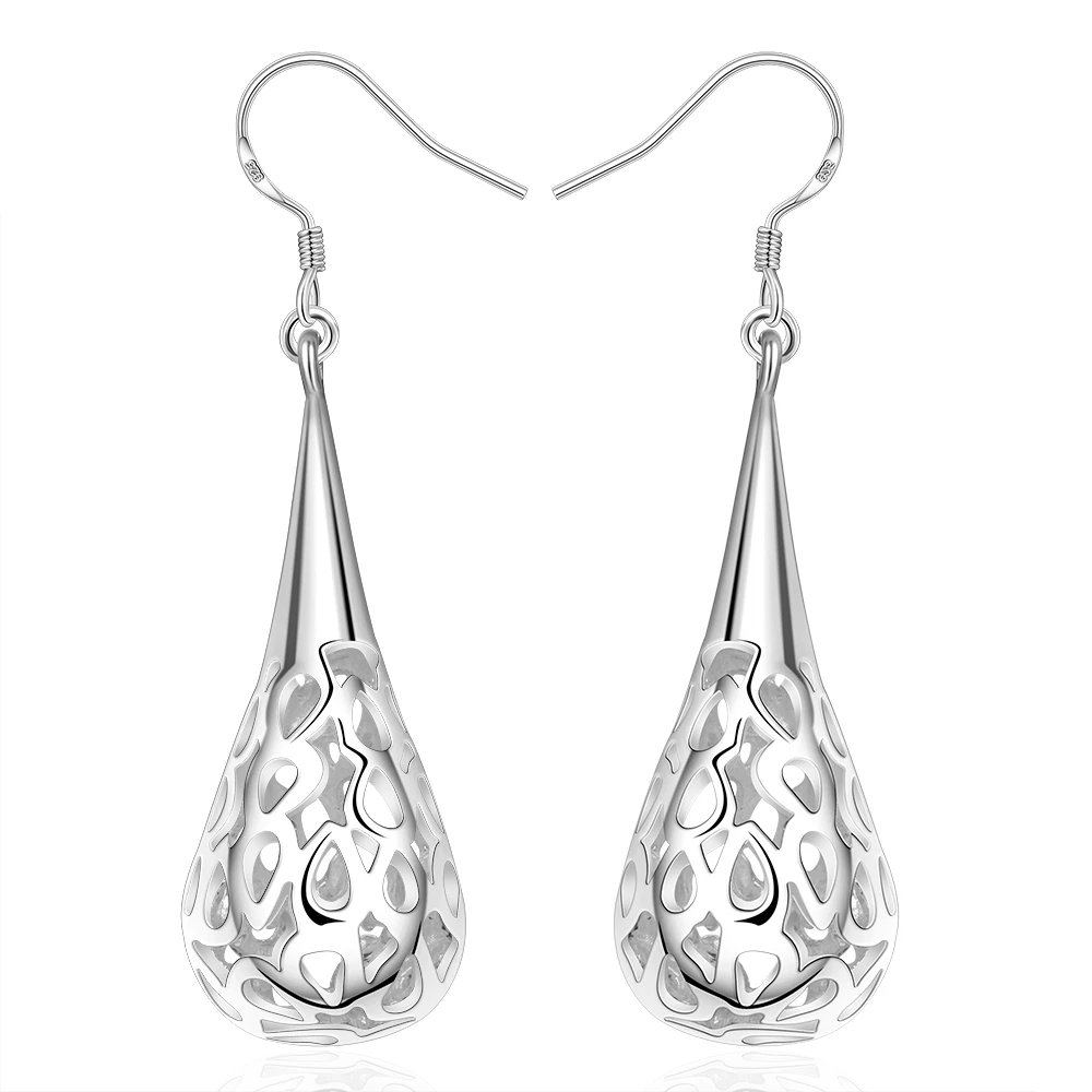 New Charm 925 Sterling Silver Earrings for Women Jewelry All-match Trend Hollow Water Drop Shape Christmas Gifts
