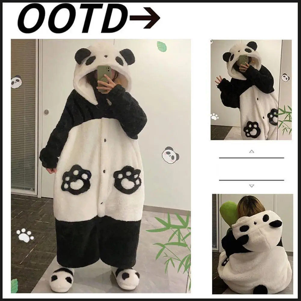 Simpatico panda pigiama vestaglia pantaloni velluto corallo inverno caldo vestiti per la casa set per ragazze pigiama kawaii taglia unica/S/M/L/XL